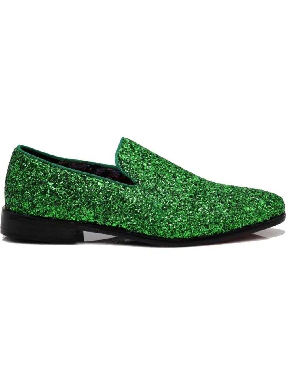 Men's Green Vintage Glitter Loafers Slip On Tuxedo Dress Party Classic Shoes
